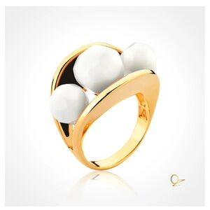 18k Gold Plated Ring with Porcelain and Black Resin
